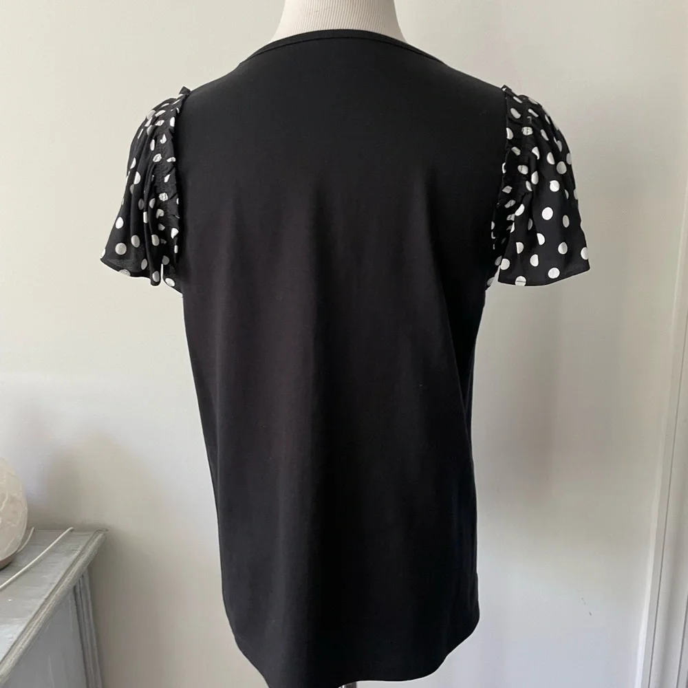 New! KATE SPADE Black Polka Dot Sleeve Top Size Large NWOT
